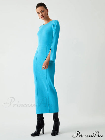 Coastal Allure Long Trendy Sleeve Long Sweater Dress