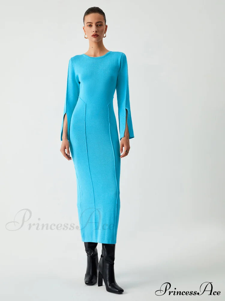 Coastal Allure Long Trendy Sleeve Long Sweater Dress