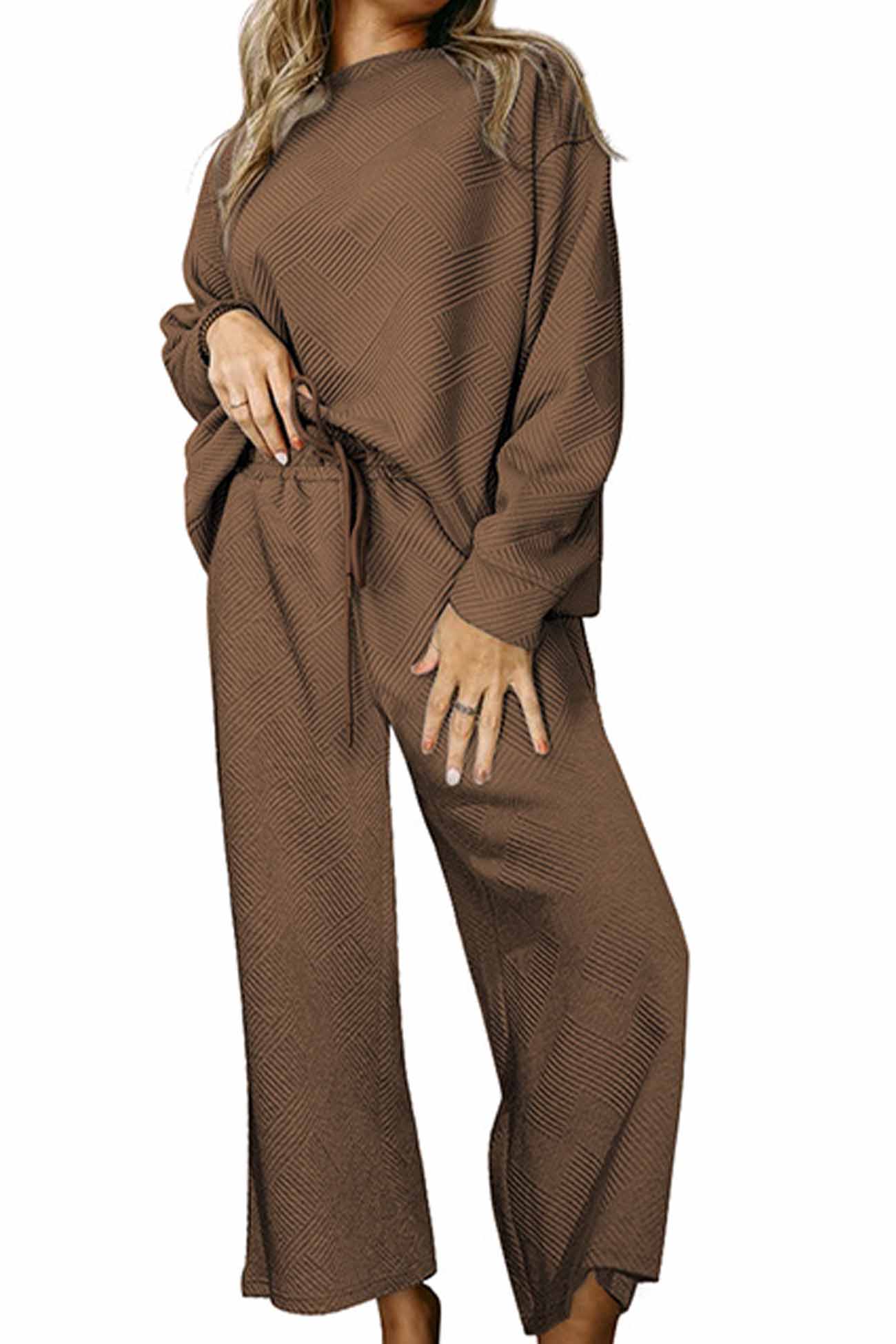 Anneliese | Solid color textured long sleeve long pants set