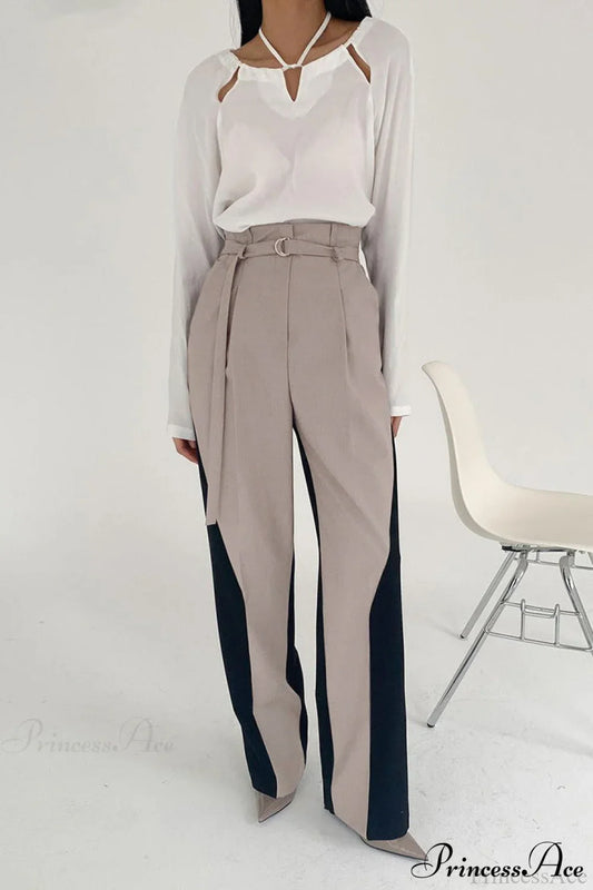 Color Block High Waisted Wide Leg Pants