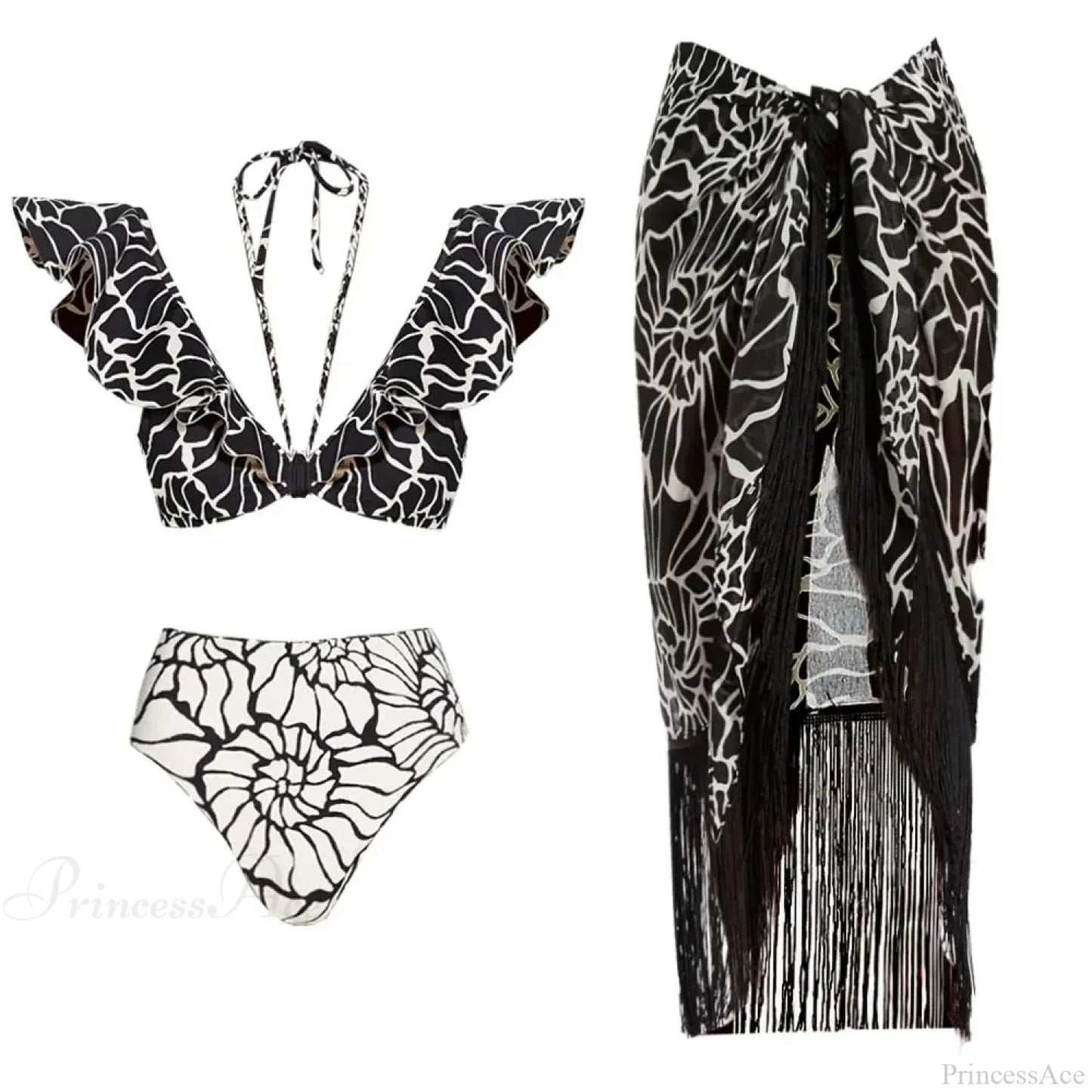Conch Thread Print Sarong Two Piece Set