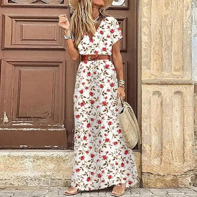 Connie | Women's V-Neck Belted Maxi Dress
