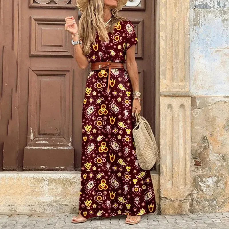 Connie | Women's V-Neck Belted Maxi Dress