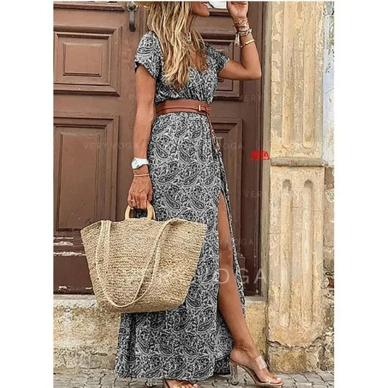 Connie | Women's V-Neck Belted Maxi Dress