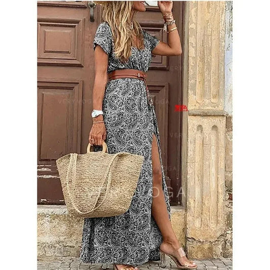Connie | Women's V-Neck Belted Maxi Dress