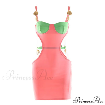 Contrast Color Splicing Cut-out Waist Slim Elegant Chic Mini Dress