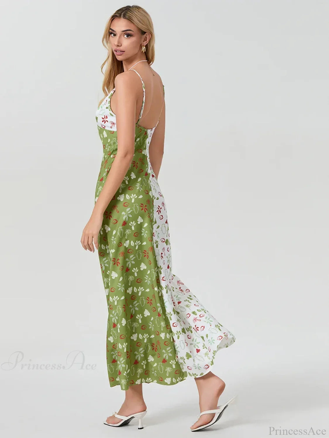 Contrast Color V-neck Spaghetti Strap Slip Floral Dress