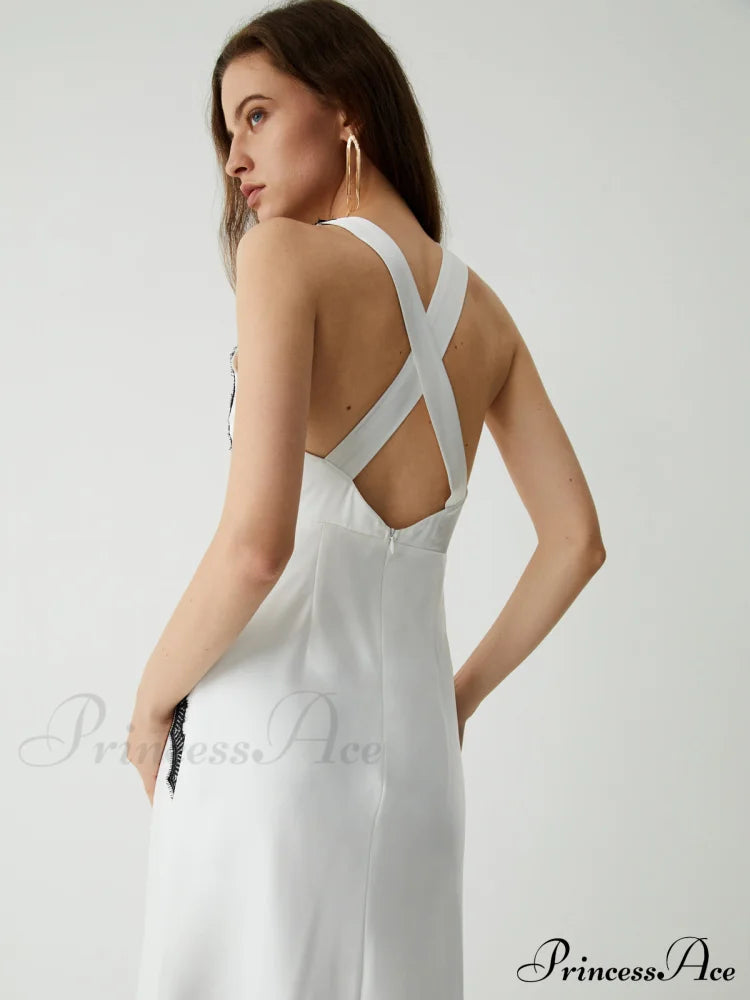 Contrast Lace Graceful Satin Long Dress