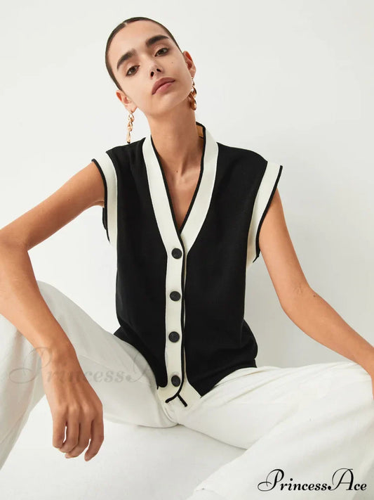 Contrast Trim Graceful Sweater Vest