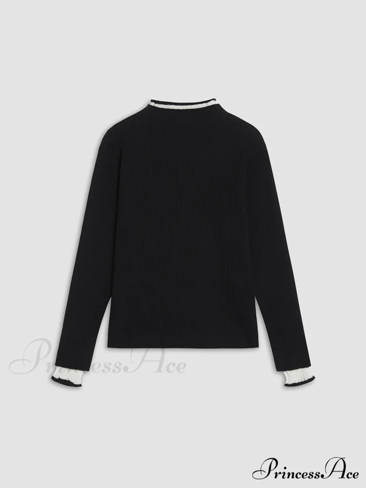Contrast Trim Mock Trendy Neck Knit Top