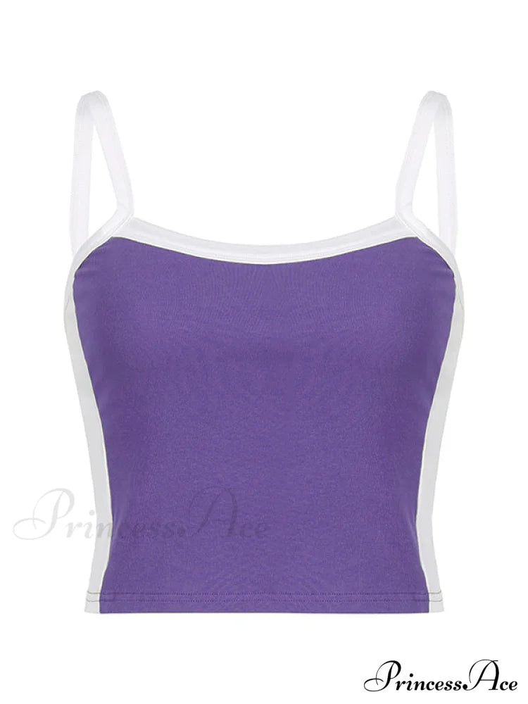 Contrast Trim Rib-Knit Trendy Crop Cami Top
