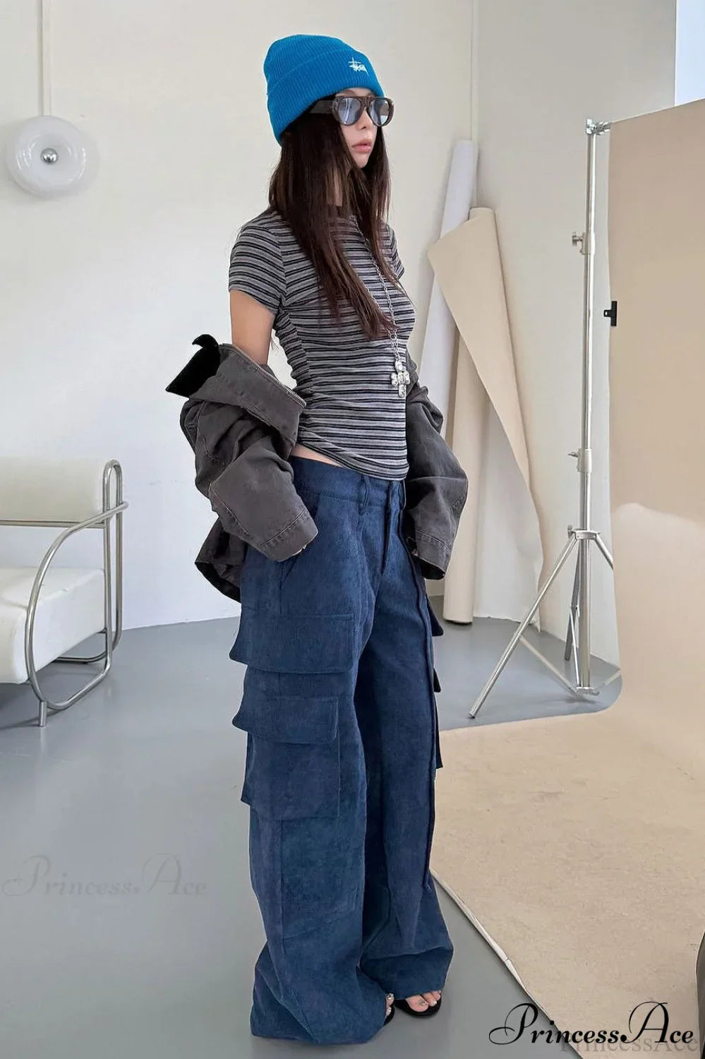 Corduroy Paneled Double Pocket Cargo Pants