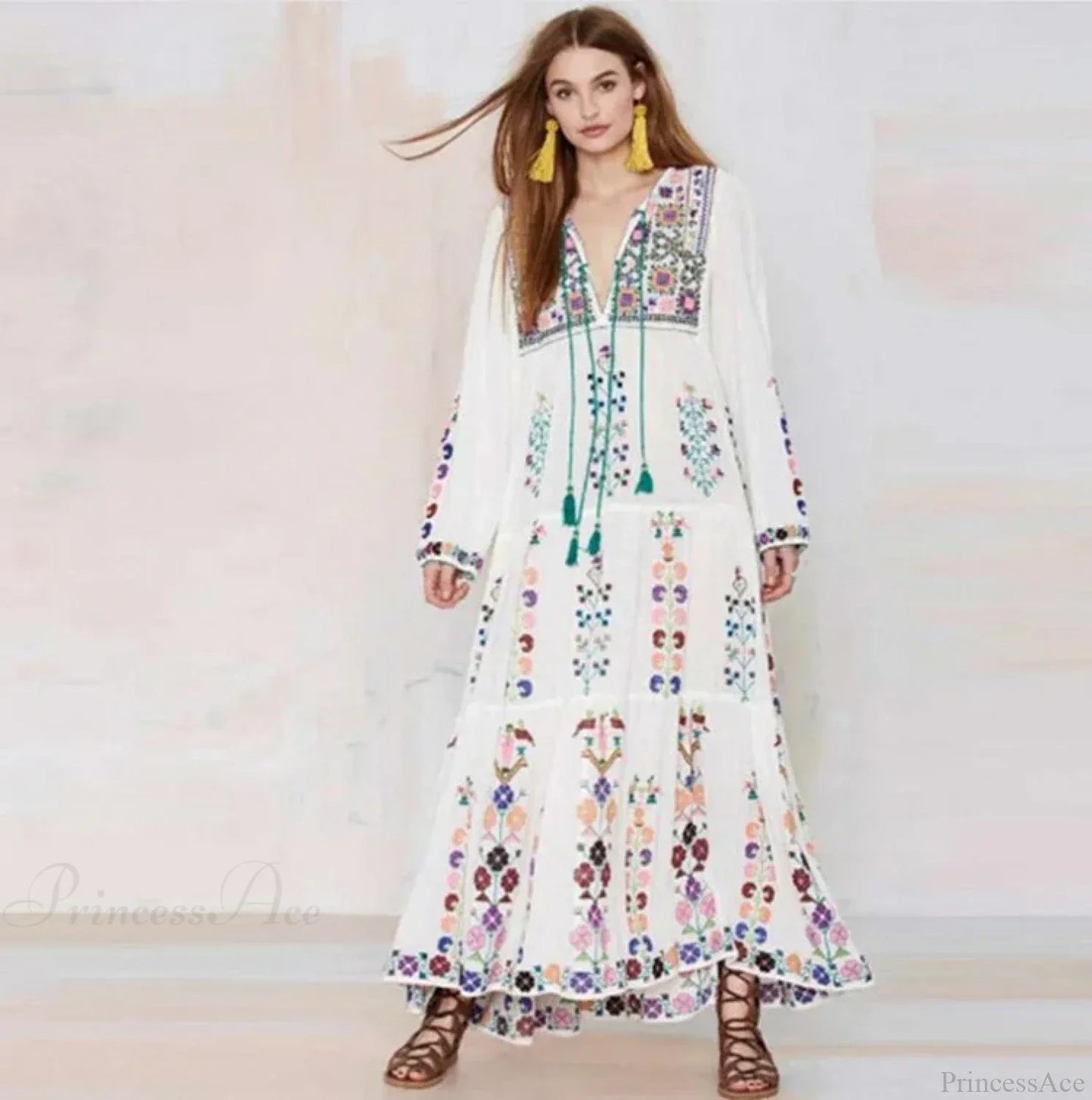 Cotton Floral Embroidered Maxi Dress