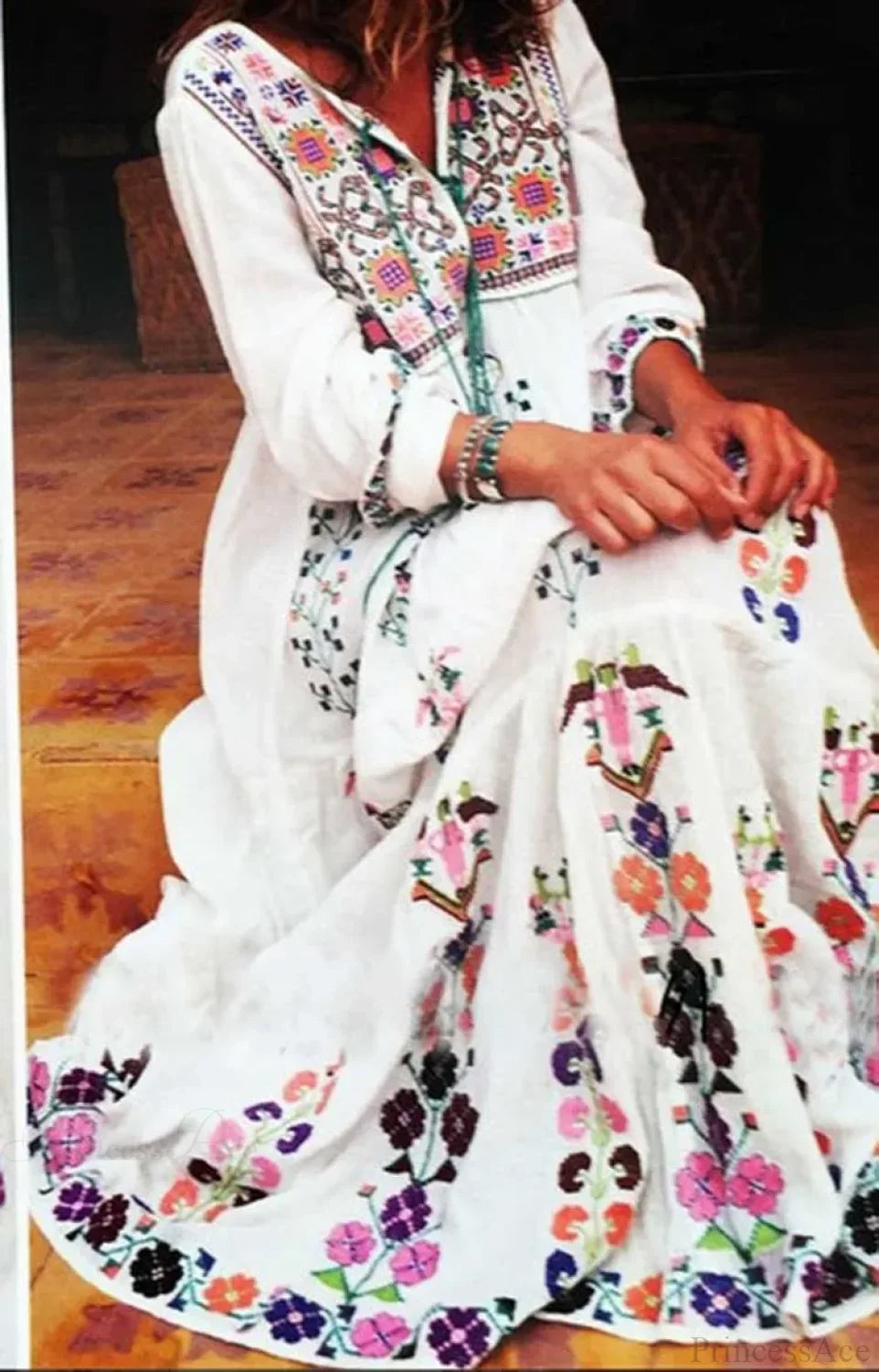 Cotton Floral Embroidered Maxi Dress
