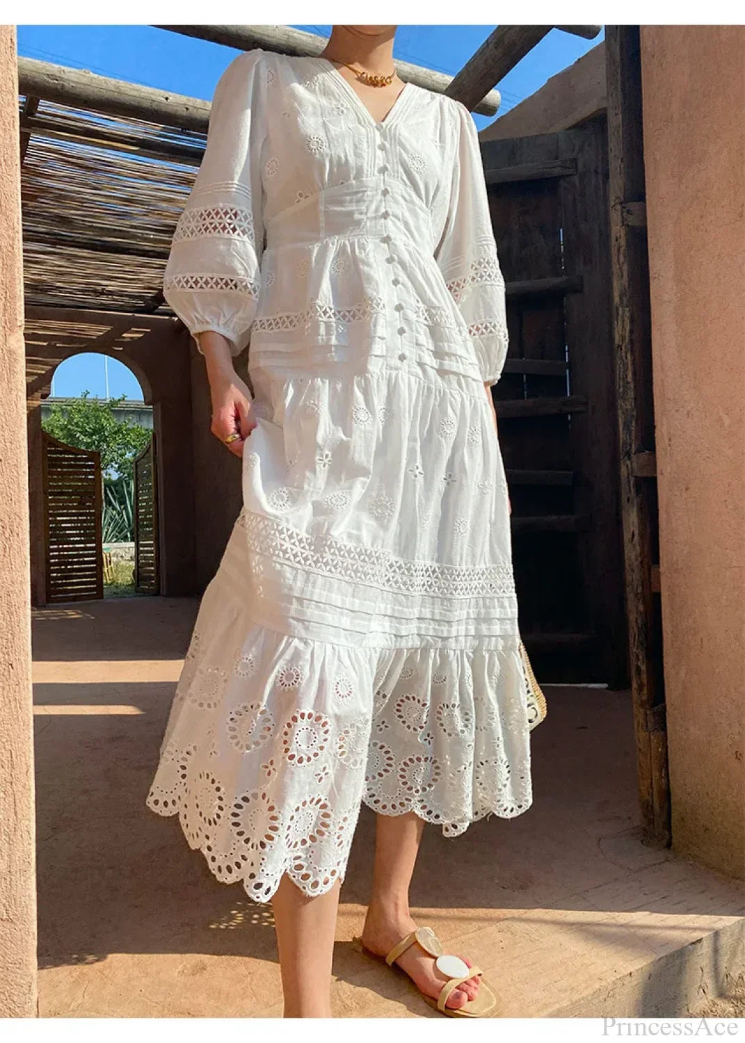 Cotton Floral V-neck Slim Summer Boho Dress