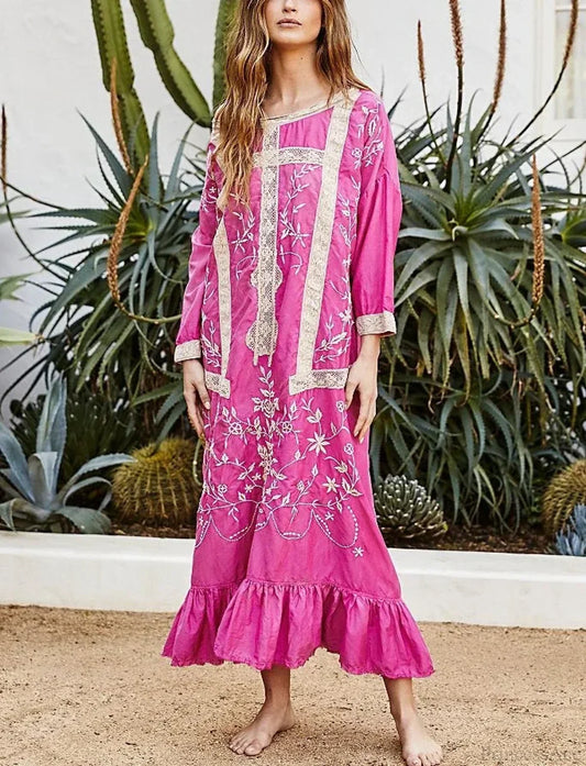 Cotton Rayon Long Sleeve Boho Dress