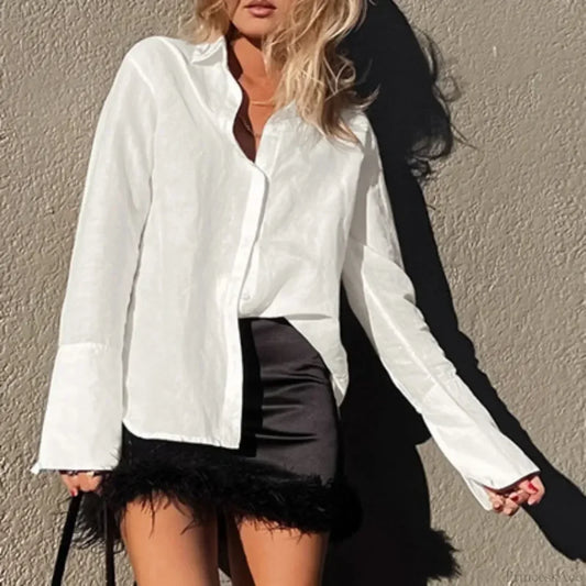 Cotton Solid Loose Casual Office Blouse