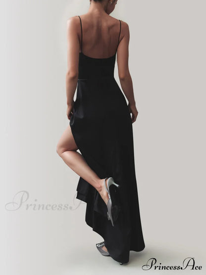 Cowl Neck Satin Trendy Slit Long Dress