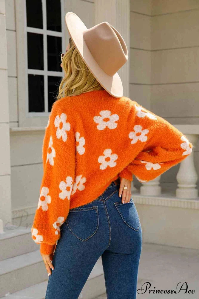 Cozy Blooms Floral Charming Print Fuzzy Cardigan
