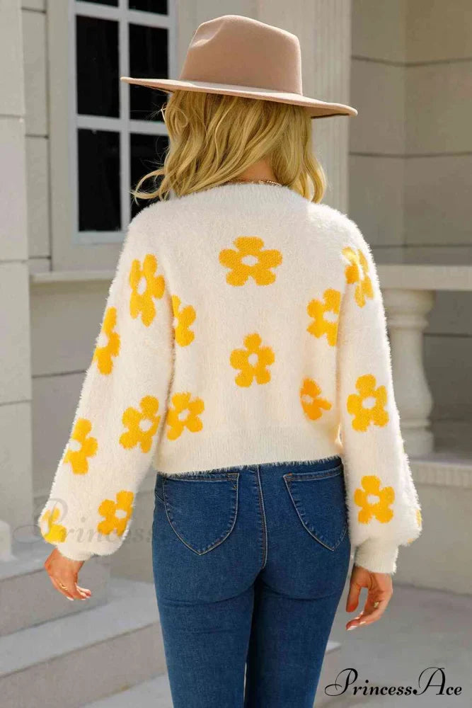 Cozy Blooms Floral Charming Print Fuzzy Cardigan