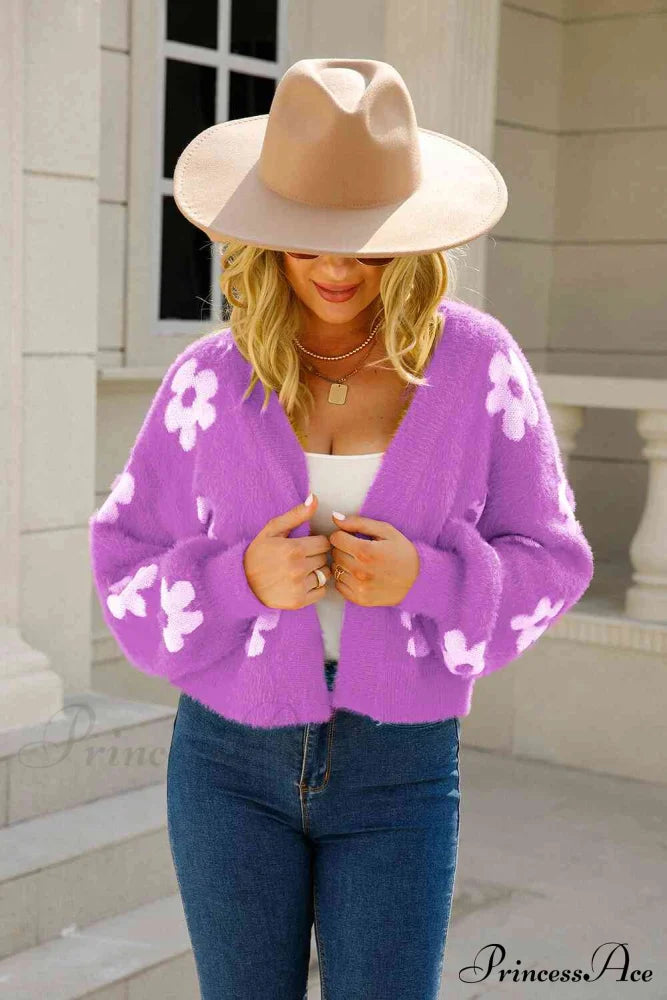 Cozy Blooms Floral Charming Print Fuzzy Cardigan