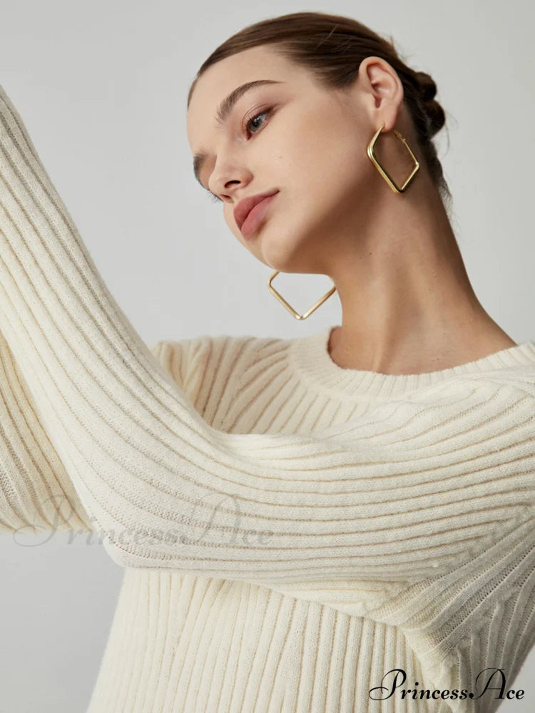 Cream Rib Long Trendy Sleeve Short Sweater Dress