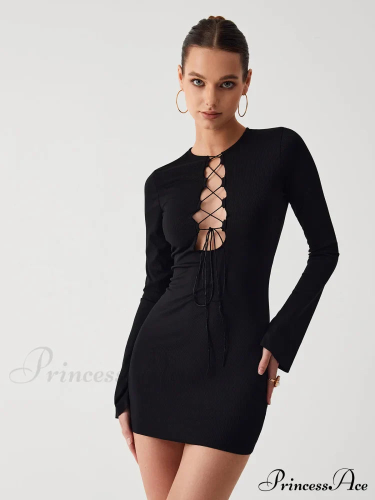 Criss Cross Long Trendy Sleeve Short Dress