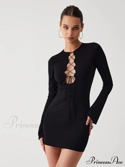 Criss Cross Long Trendy Sleeve Short Dress