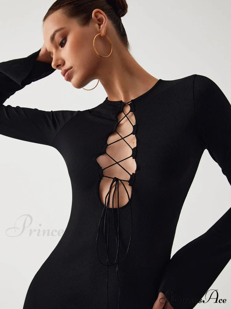 Criss Cross Long Trendy Sleeve Short Dress