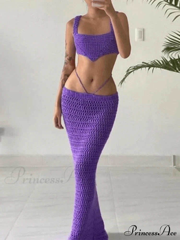 Crochet Knit Granny Square Patterns Classic Slip Mini Dress - Burgundy