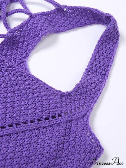 Crochet Knit Granny Square Patterns Classic Slip Mini Dress - Burgundy