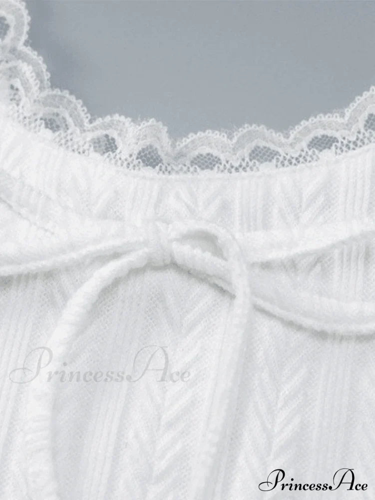 Cropped Lace Trim Trendy Rib Cami Top