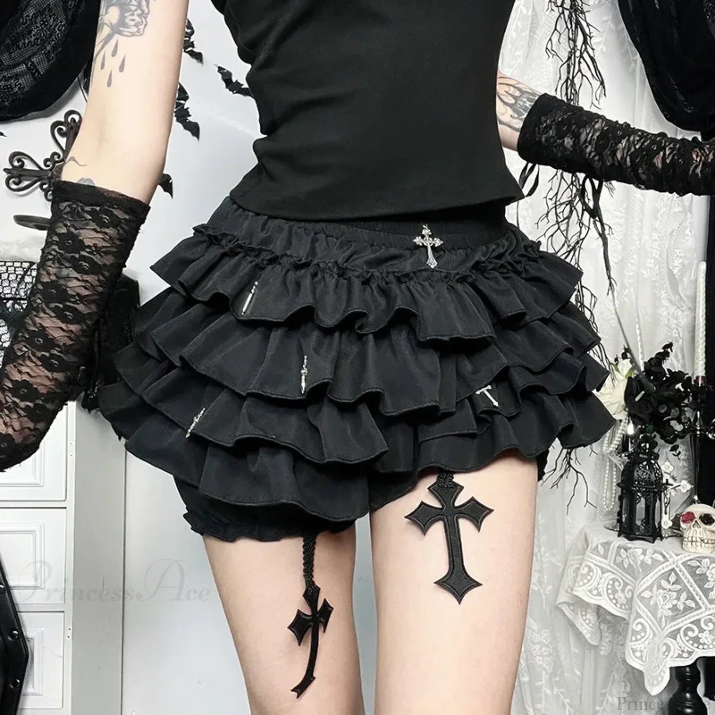 Cross Pendant Culottes Aesthetic Skirt