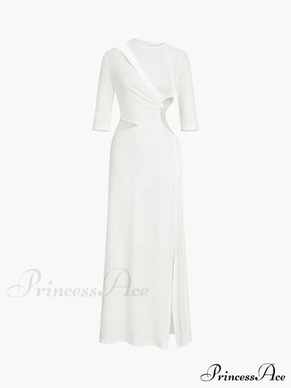 Cut Out Ruched Trendy Split Knit Maxi Dress