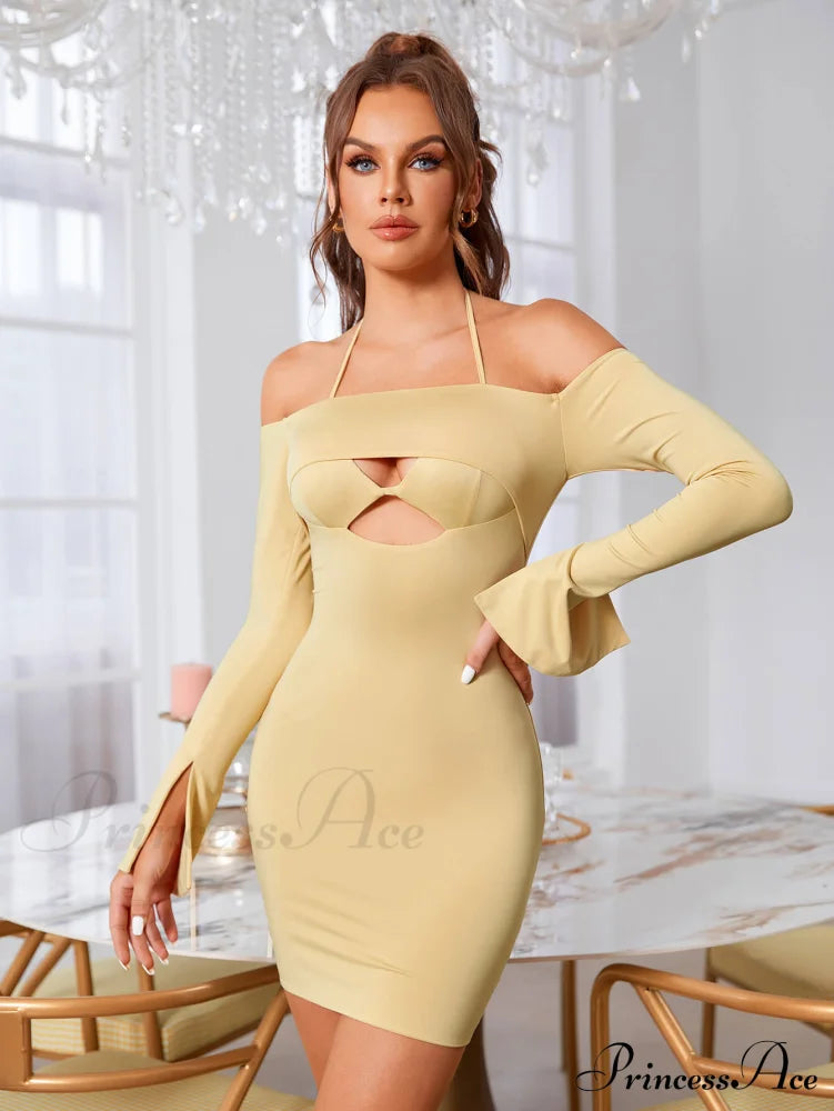 Cut Out Tie Trendy Backless Halter Bodycon Dress