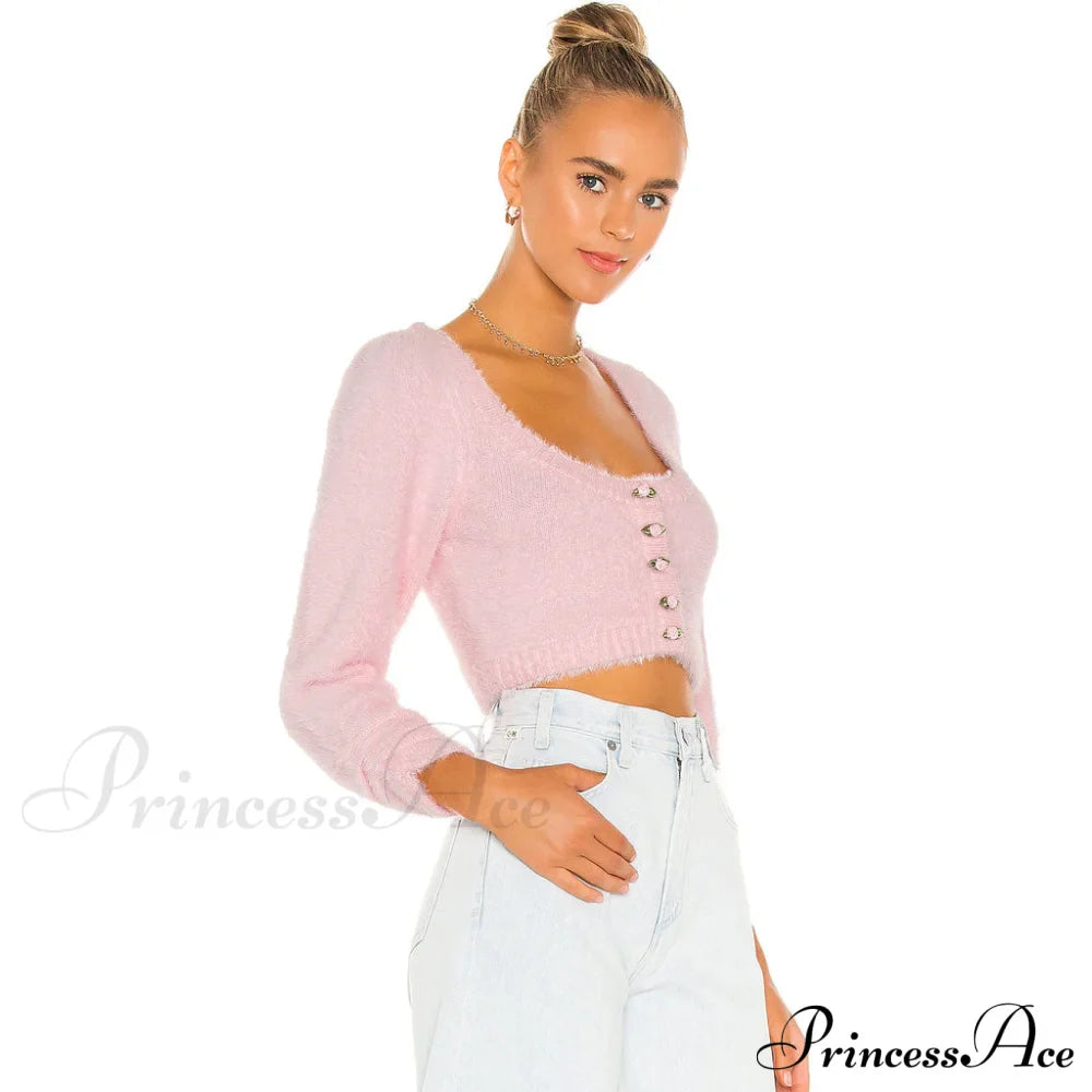 Cute Flower Cable Knit Bishop Classic Sleeve Crop Pullover Sweater - Yellow