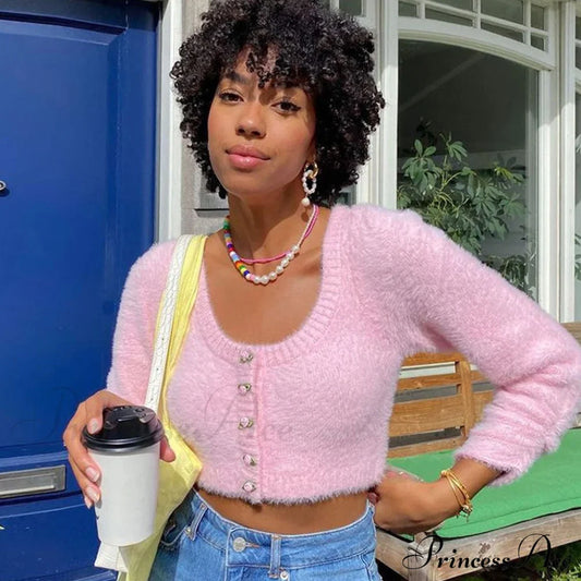 Cute Flower Cable Knit Bishop Classic Sleeve Crop Pullover Sweater - Yellow