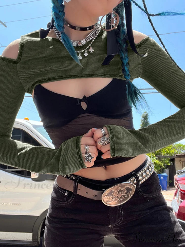 Cutout Long Sleeve Trendy Knit Crop Top