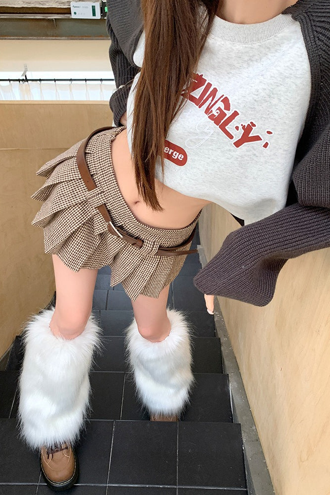 Houndstooth Pleated High Waist Skirt