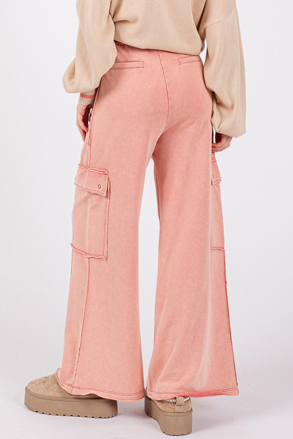 Loretta | Wide-leg trousers in mineral wash knitted terry