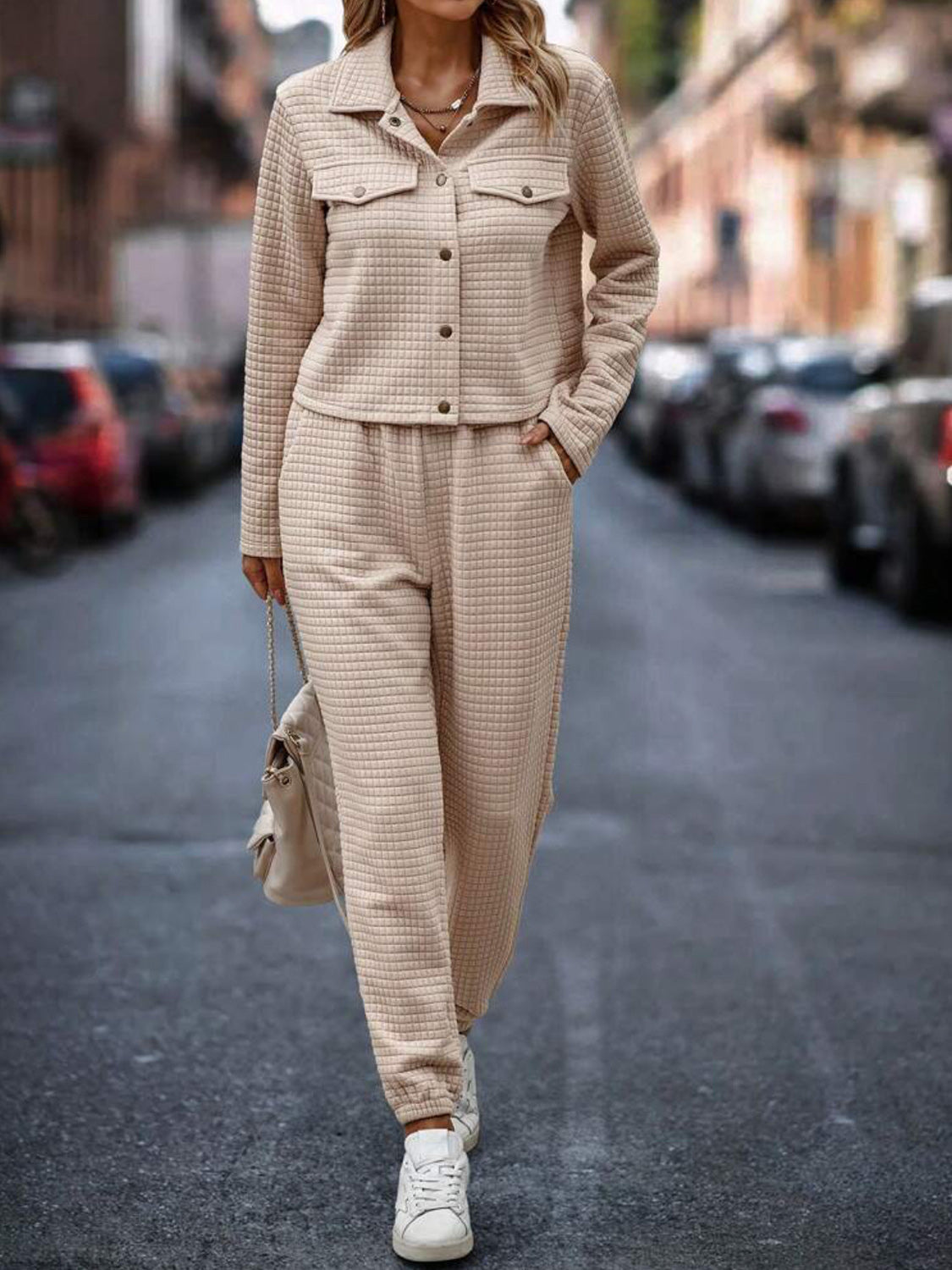 Sandra | Check top and trousers set with snap fasteners