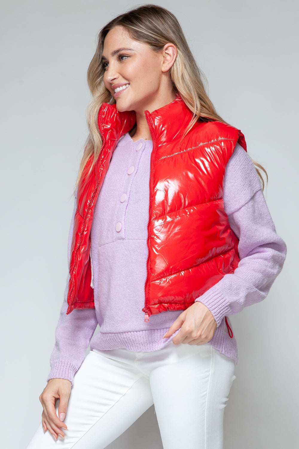 Gina | Snobish shiny quilted vest with turtleneck and zip