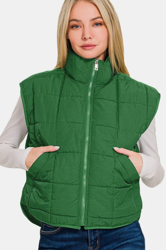 Alicia | Cropped puffer vest from Zenana with zip and pockets