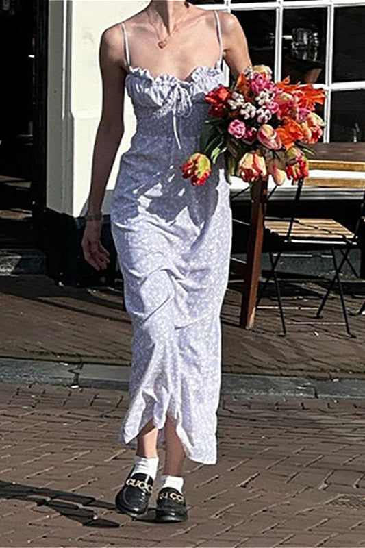 Ruffle Spaghetti Strap Maxi Floral Dress
