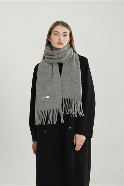 Solid Woven Fringe Wool Blend Scarf