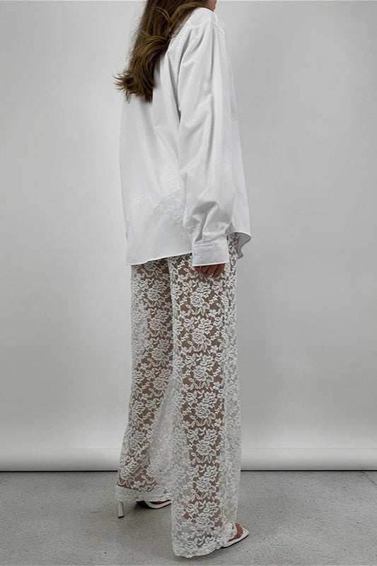 Lace Cutout Paneled High-Rise Straight Pants