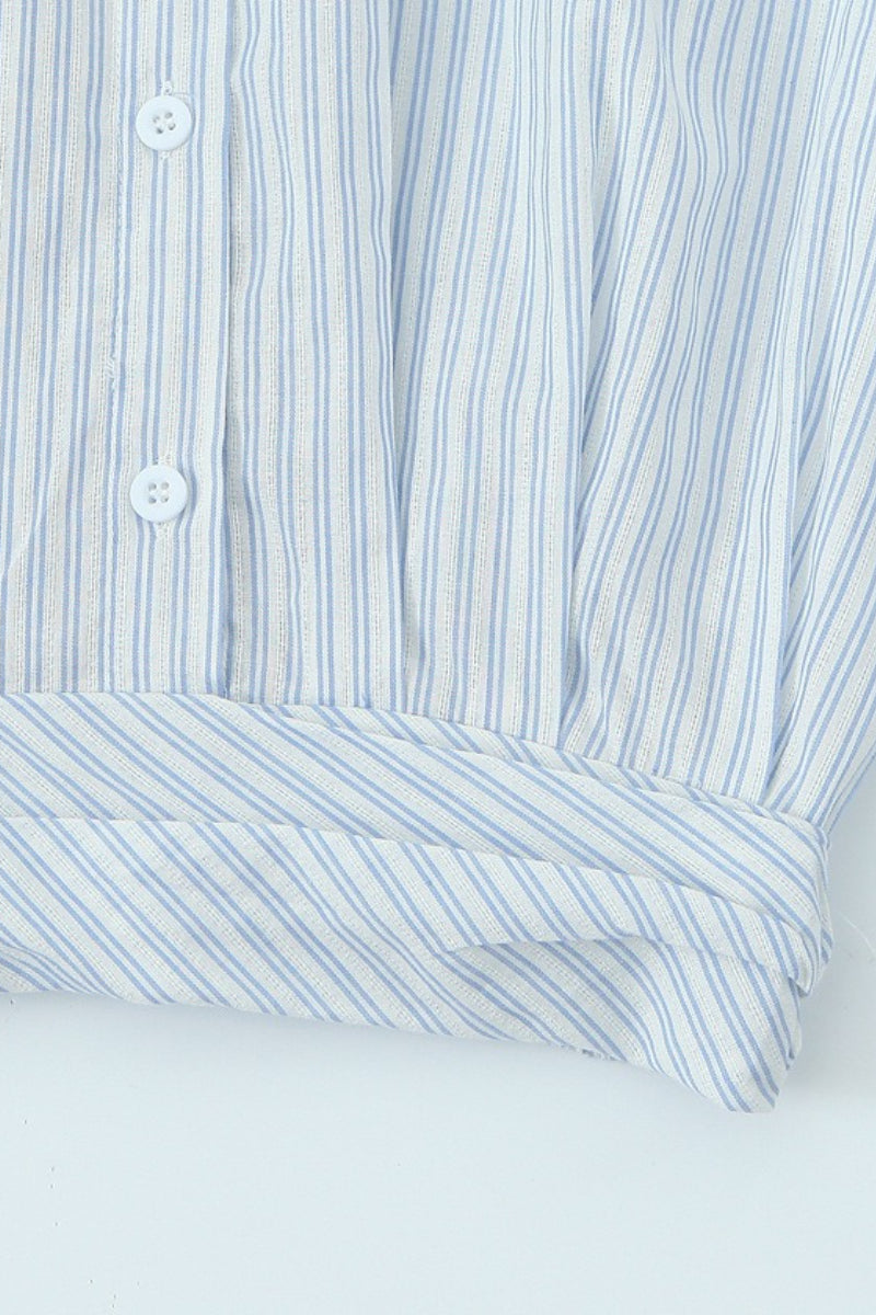 Striped Long Sleeve Shirt High Waist Tie Mini Skirt Set