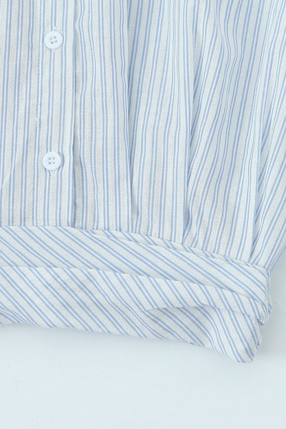 Striped Long Sleeve Shirt High Waist Tie Mini Skirt Set