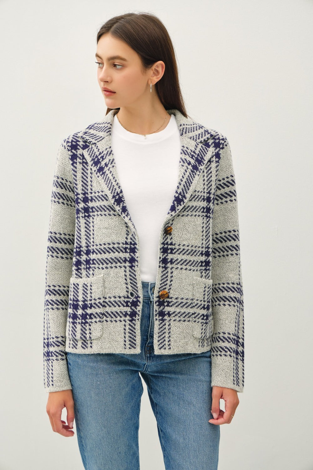 Aurora | Be Cool checked long-sleeved pullover jacket with front patch pockets
