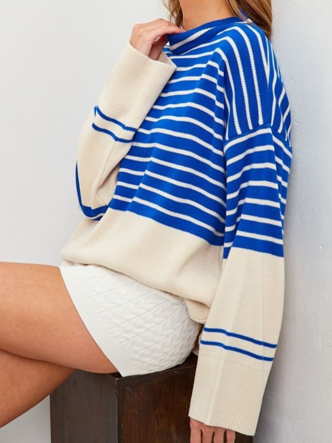 Manuela | Striped long-sleeved sweater with stand-up collar